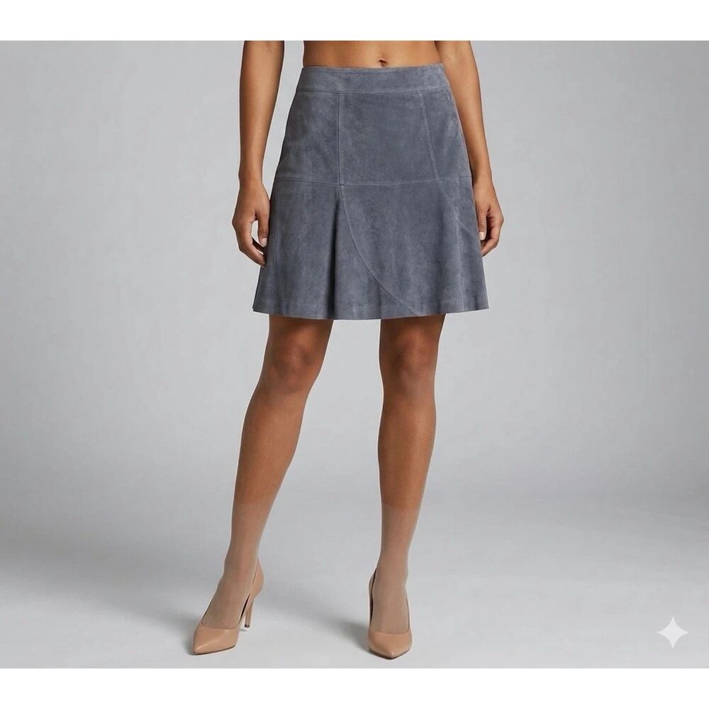Hal Rubenstein Skirt Womens Sz 10 Suede Leather Swing Grey Washable A-line New